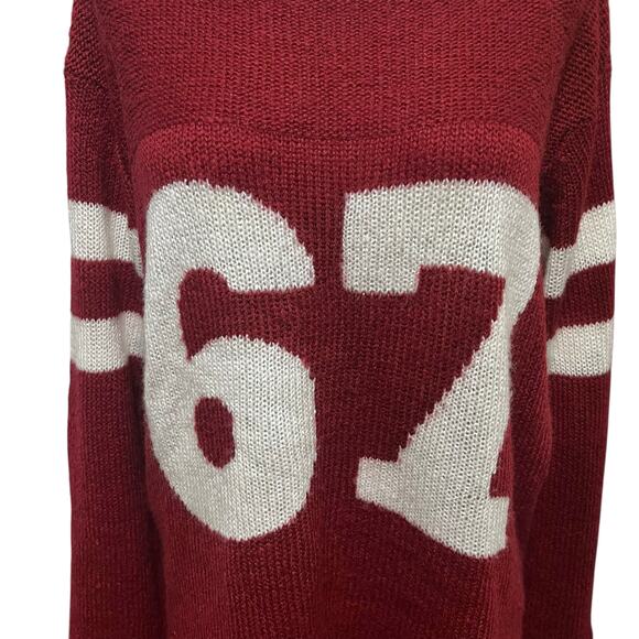 Wooden Ships Womens Red #67 Football Jersey Mohair Wool Blend Sweater Sz S/M - Picture 2 of 12